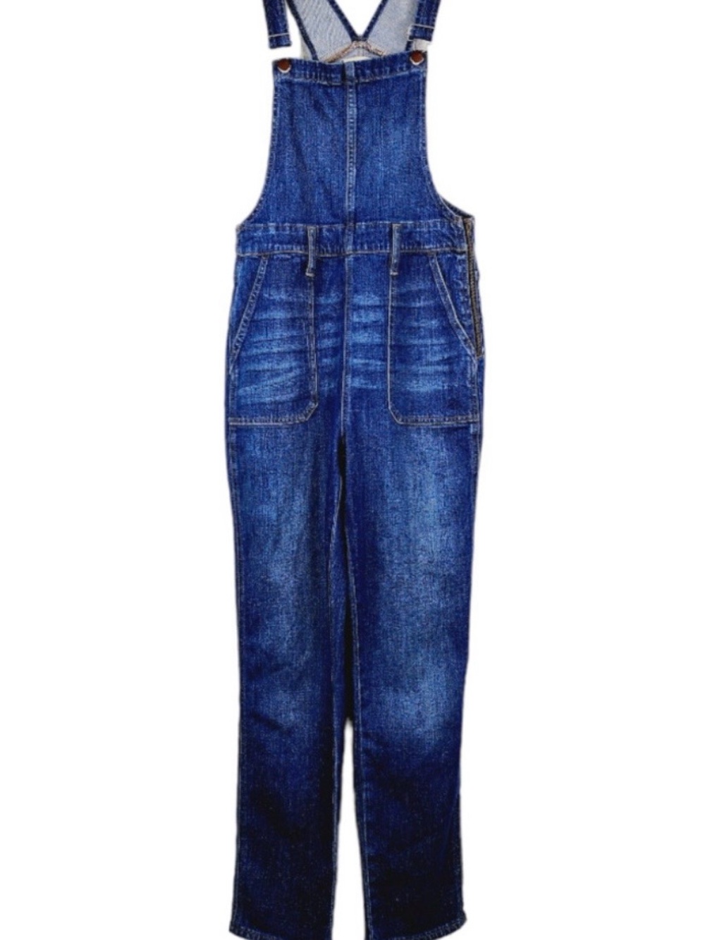 Madewell Stovepipe Denim Overalls Sz M Cosman Wash Straight Leg Pockets Stretch - Picture 2 of 4